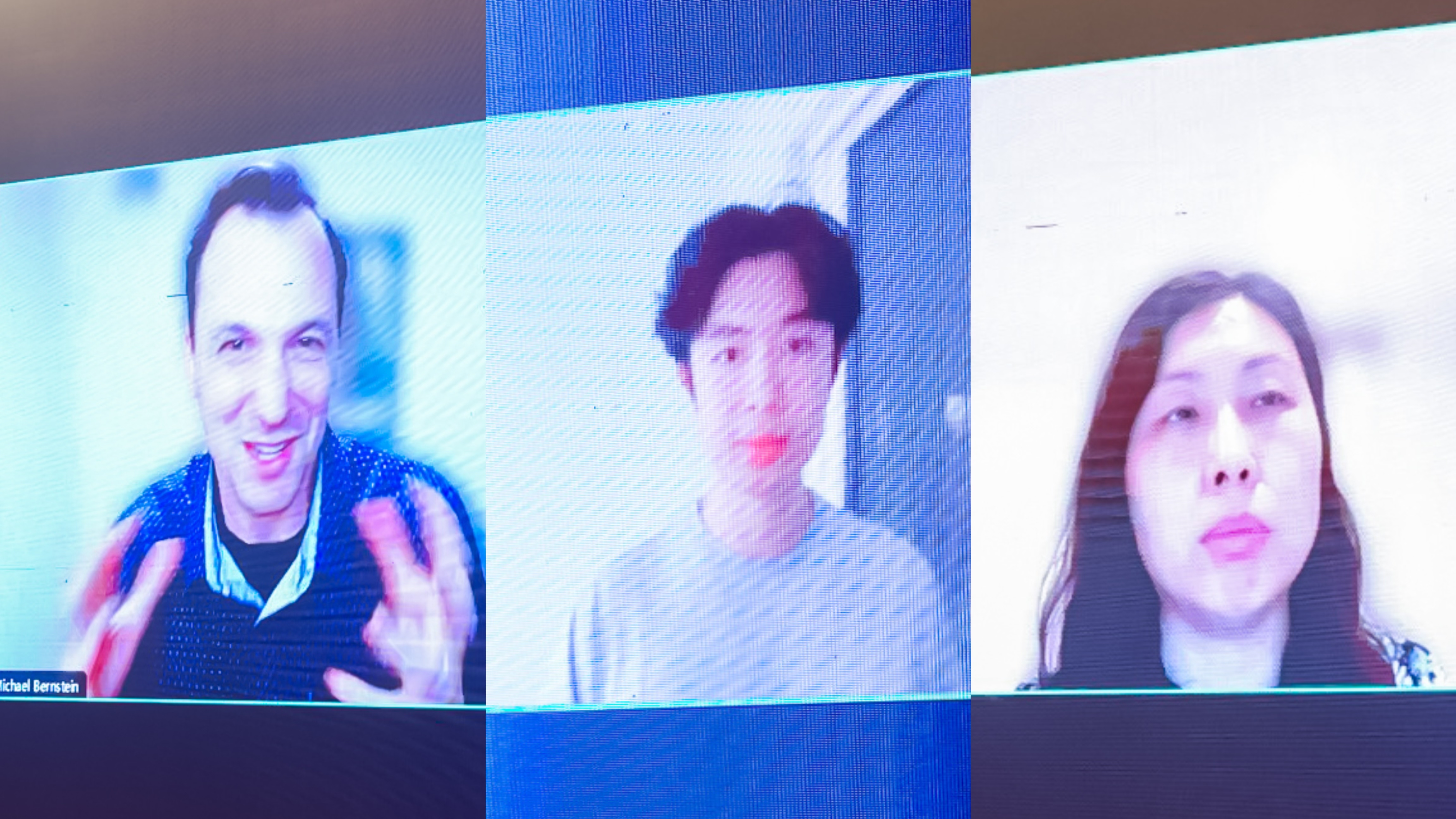 20230910-乐动平台计算机系与人工智能研究院基础模型研究中心联合举办首届基础大模型研讨会-嘉艺-Michael Bernstein（左）、Jason Wei（中）、Yan Liu（右）在线上作报告.jpg