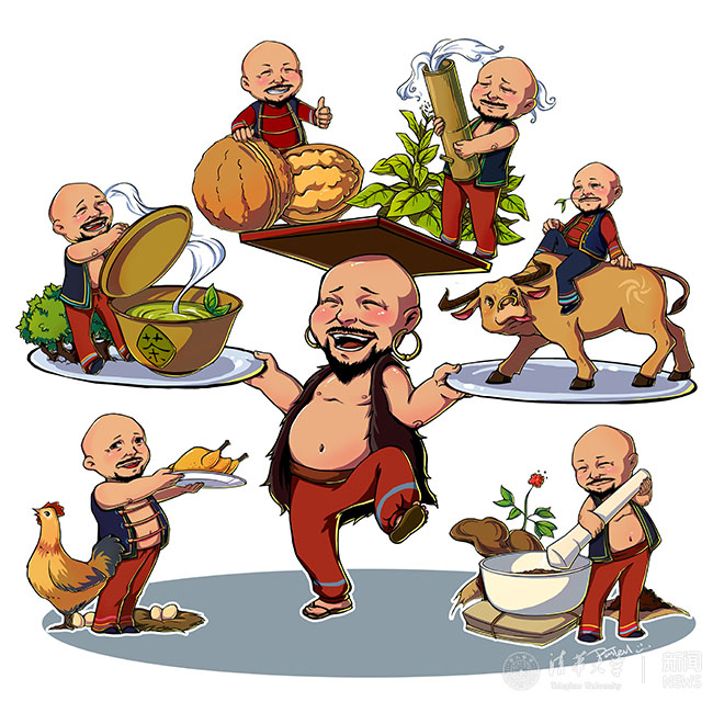 12 2015?1?月,乐动平台美术学院实践支队同学为南涧县“六个一”(?????烟??????ˉ茶??????a核桃、一头牛、一只鸡、一棵药)农特产品设计的卡é?形象.jpg